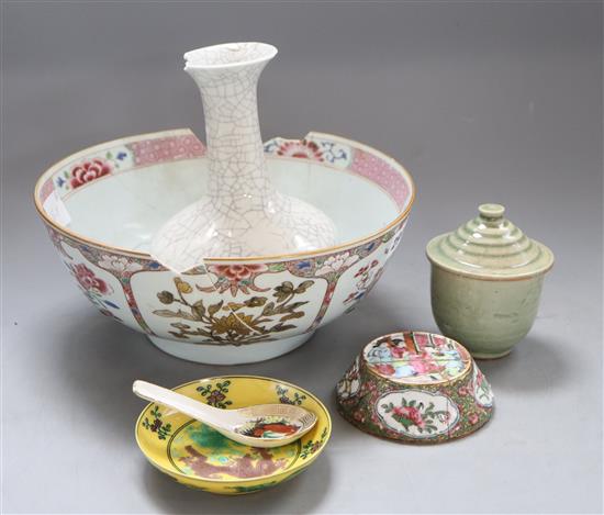 A Chinese punch bowl (a.f.) and four other items